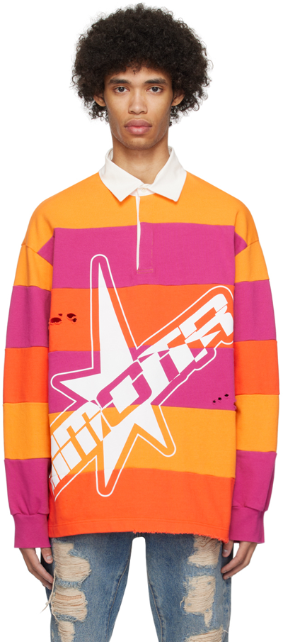 Members Of The Rage Graphic-print Striped Polo Shirt In Purple/orange