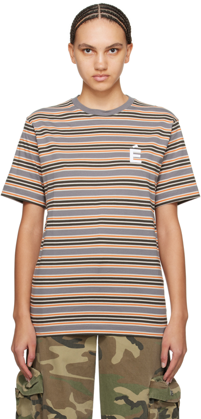 Etudes Studio Orange Wonder Patch T-shirt In Striped Orange