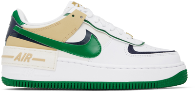 Nike White Air Force 1 Shadow Sneakers In White/midnight Navy/malachite