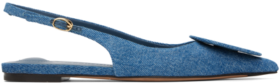 Jacquemus 'les Slingback Duele Plates' Blue Flat Sandals With Geometric Shapes In Denim Woman