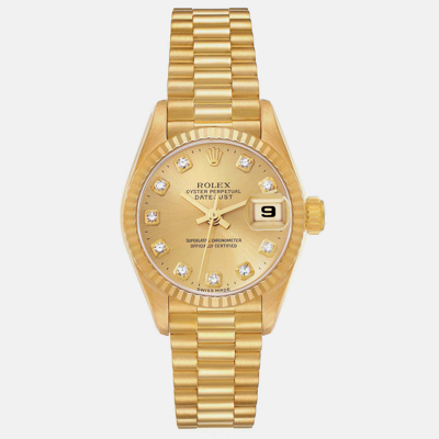 Pre-owned Rolex Datejust President Diamond Dial Yellow Gold Ladies Watch 69178 26 Mm