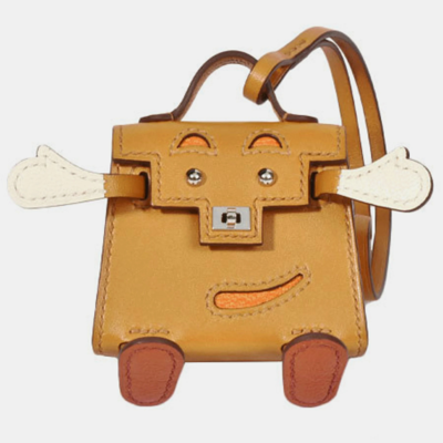 Pre-owned Hermes Kelly Doll U Engraved Bag Charm Natural Sable / Orange Nata Brick Vota Delacto Goat Bijou Desack In Brown