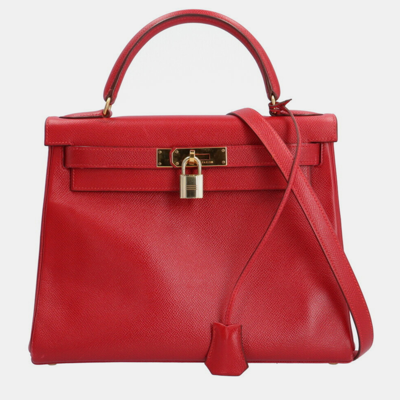 Pre-owned Hermes Kelly 28 Shoulder Bag Leather Red Ladies