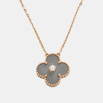 Pre-owned Van Cleef & Arpels Silver Obsidian And 18k Rose Gold Vintage Alhambra Pendant Necklace