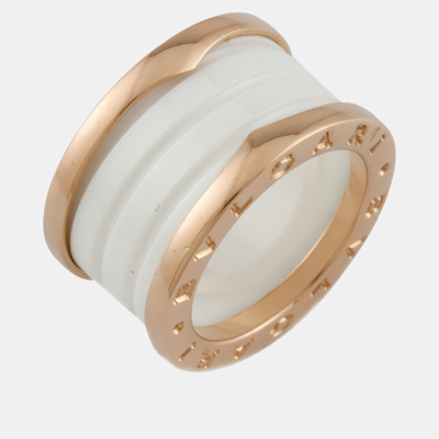 Pre-owned Bvlgari 18k Rose Gold And Ceramic B.zero1 Band Ring Eu 48