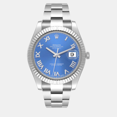 Pre-owned Rolex Datejust Ii Steel White Gold Blue Roman Dial Men's Watch 116334 41 Mm