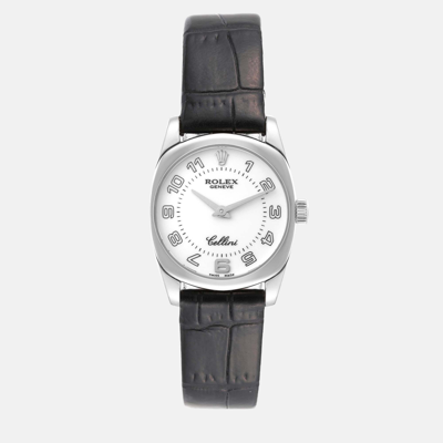 Pre-owned Rolex Cellini Danaos White Gold Black Strap Ladies Watch 6229 26.5 Mm