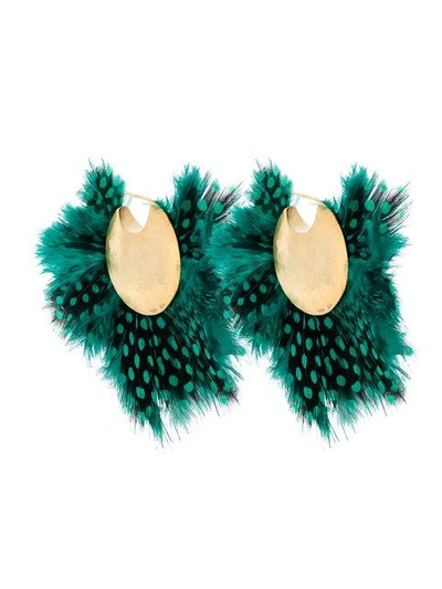 Katerina Makriyianni Feather Hoop Earrings In Green