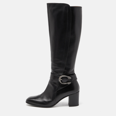 Pre-owned Gucci Black Leather Dionysus Elizabeth Calf Boots Size 38