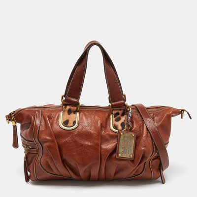 Pre-owned Dolce & Gabbana Brown Leather And Calfhair Satchel