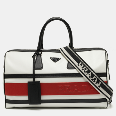 Pre-owned Prada Tricolor Saffiano Leather Travel Bag In Multicolor