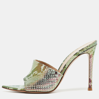 Pre-owned Gianvito Rossi Metallic Iridescent Embossed Python Alise Slide Sandals Size 35.5