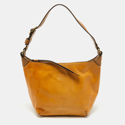 Pre-owned Coach Yellow Patent Leather Mini Logo Hobo