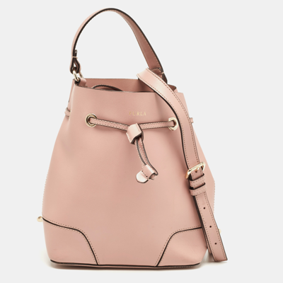 Pre-owned Furla Pink Leather Stacy Drawstring Bucket Bag