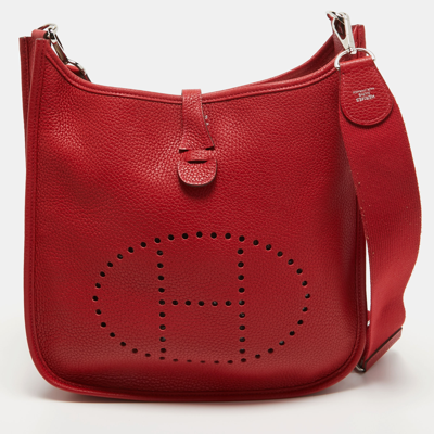 Pre-owned Hermes Hermès Rouge Casaque Taurillon Clemence Leather Evelyne Iii Pm Bag In Red