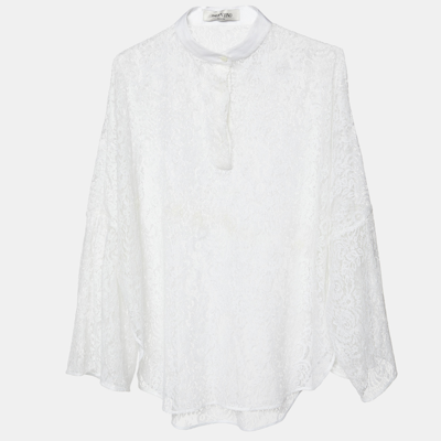 Pre-owned Valentino White Lace Sheer Long Sleeve Blouse M