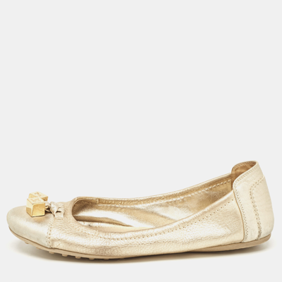 Pre-owned Louis Vuitton Metallic Gold Leather Oxford Ballet Flats Size 38.5