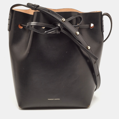Pre-owned Mansur Gavriel Black Leather Drawstring Bucket Bag