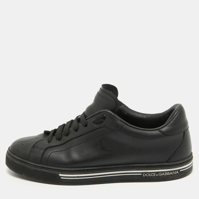 Pre-owned Dolce & Gabbana Black Leather Low Top Trainers Size 41