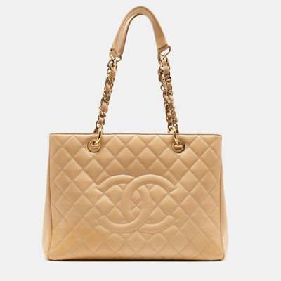 Pre-owned Chanel Beige Quilted Caviar Leather Grand Shopper Tote