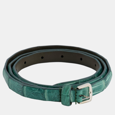 Pre-owned Loro Piana Emerald Green Croc Belt Size 90cm