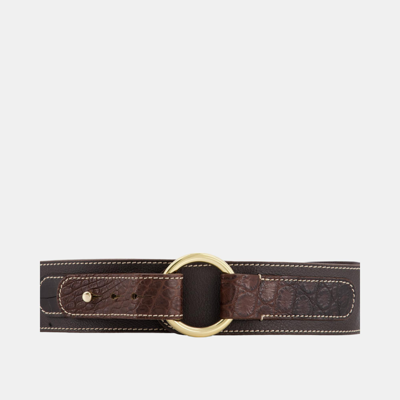 Pre-owned Loro Piana Dark Brown Leather And Crocodile Belt Size 85cm