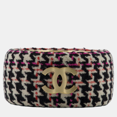 Pre-owned Chanel Tweed Bangle With Champagne Gold Hardware With Cc Logos