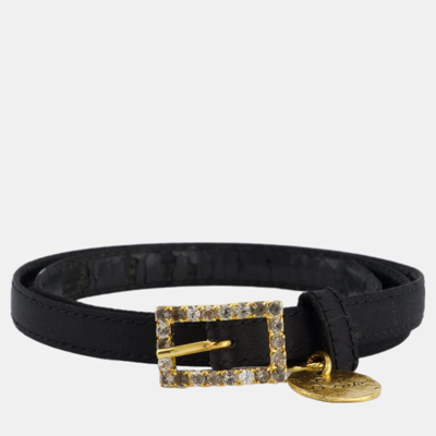 Pre-owned Saint Laurent Yves  Vintage Black Belt With Crystal Buckle And Love Coin Detail 80cm