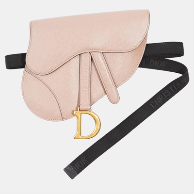 Pre-owned Dior Christian  Saddle Belt Bag Nude Leather In Pink