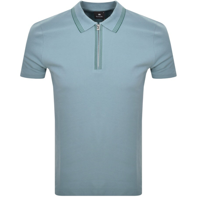 Paul Smith Regular Zip Polo T Shirt Blue