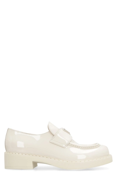 Prada Chocolate Patent Leather Loafer In Ivory
