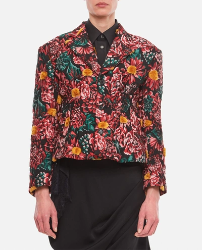 Comme Des Garçons Flower Print Jacquard Jacket In Red