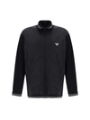 Prada Cotton And Nylon Jacket With Turtleneck Collar In Nero+nero