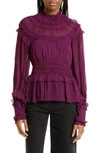Farm Rio Ruffle Smocked Blouse In Burgundy