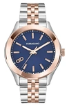 Ferragamo Classic Two-tone Guilloche Dial Bracelet Watch, 38mm In Two Tone Blue
