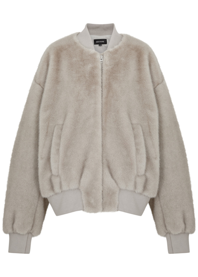 Meotine Bianca Faux Fur Bomber Jacket In Light Grey