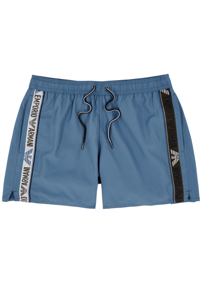 Emporio Armani Logo Striped Shell Swim Shorts In Light Blue