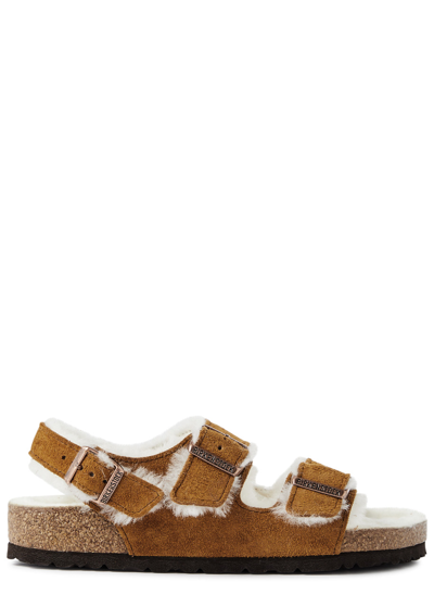 Birkenstock Milano Shearling-lined Suede Sandals In Brown