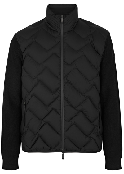 Moncler Quilted Shell And Ribbed-knit Cardigan In Black