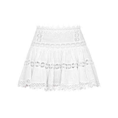 Charo Ruiz Greta Lace-trimmed Cotton-blend Mini Skirt In White
