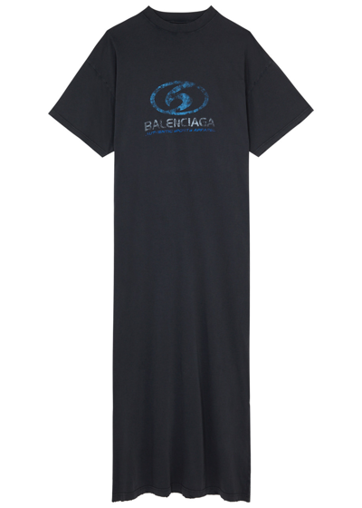 Balenciaga Cotton Maxi T-shirt Dress In Faded Black/blue