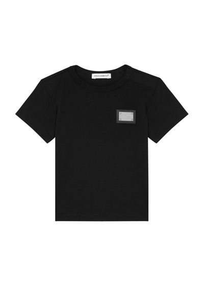 Dolce & Gabbana Babies' Logo-plaque Cotton T-shirt In Black