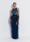 LAPOINTE GEORGETTE MAXI SKIRT WITH FEATHERS