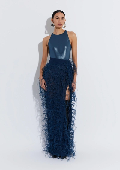 Lapointe Georgette Maxi Skirt With Feathers In 14