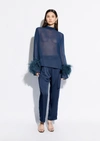 Lapointe Georgette Top With Feathers In 12