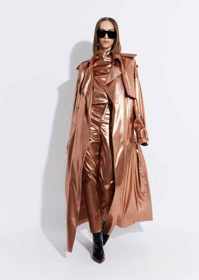 Lapointe Metallic Silk Double Breasted Trench In L