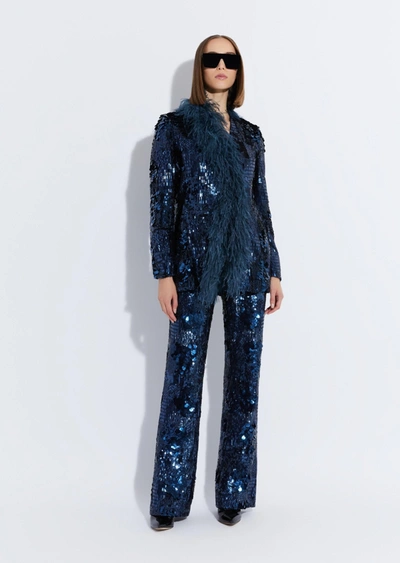 Lapointe Patchwork Sequin Collarless Blazer With Feathers In 10