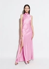 Lapointe Satin Drape Neck Sleeveless Dress In 10