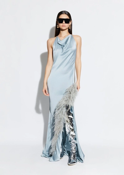 Lapointe Satin Halter Gown With Feathers In 10