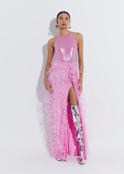 Lapointe Satin Maxi Skirt With Feathers In 14